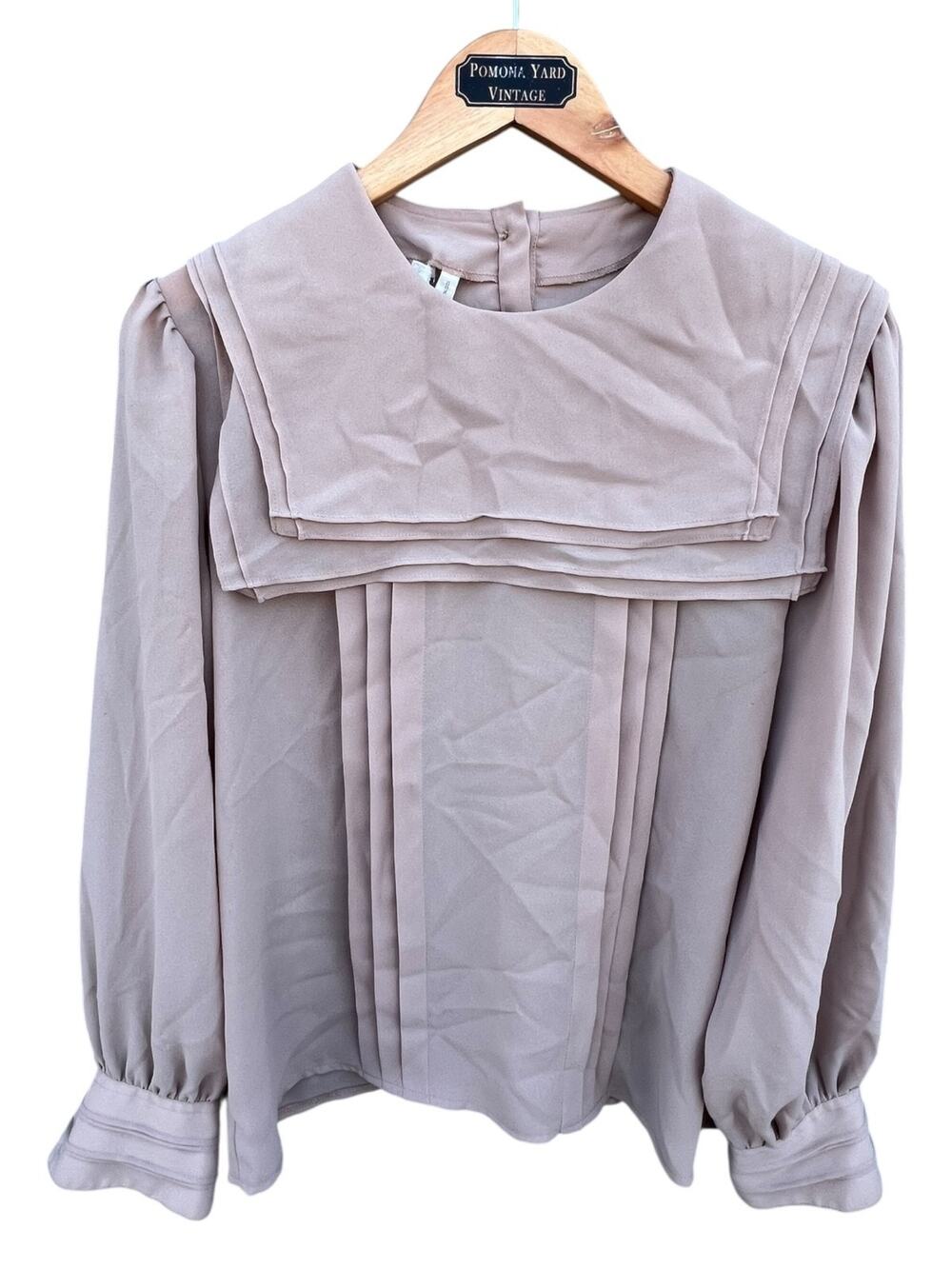 Josephine Women's Vintage Career Blouse Pleated Long Sleeve Beige Size 12